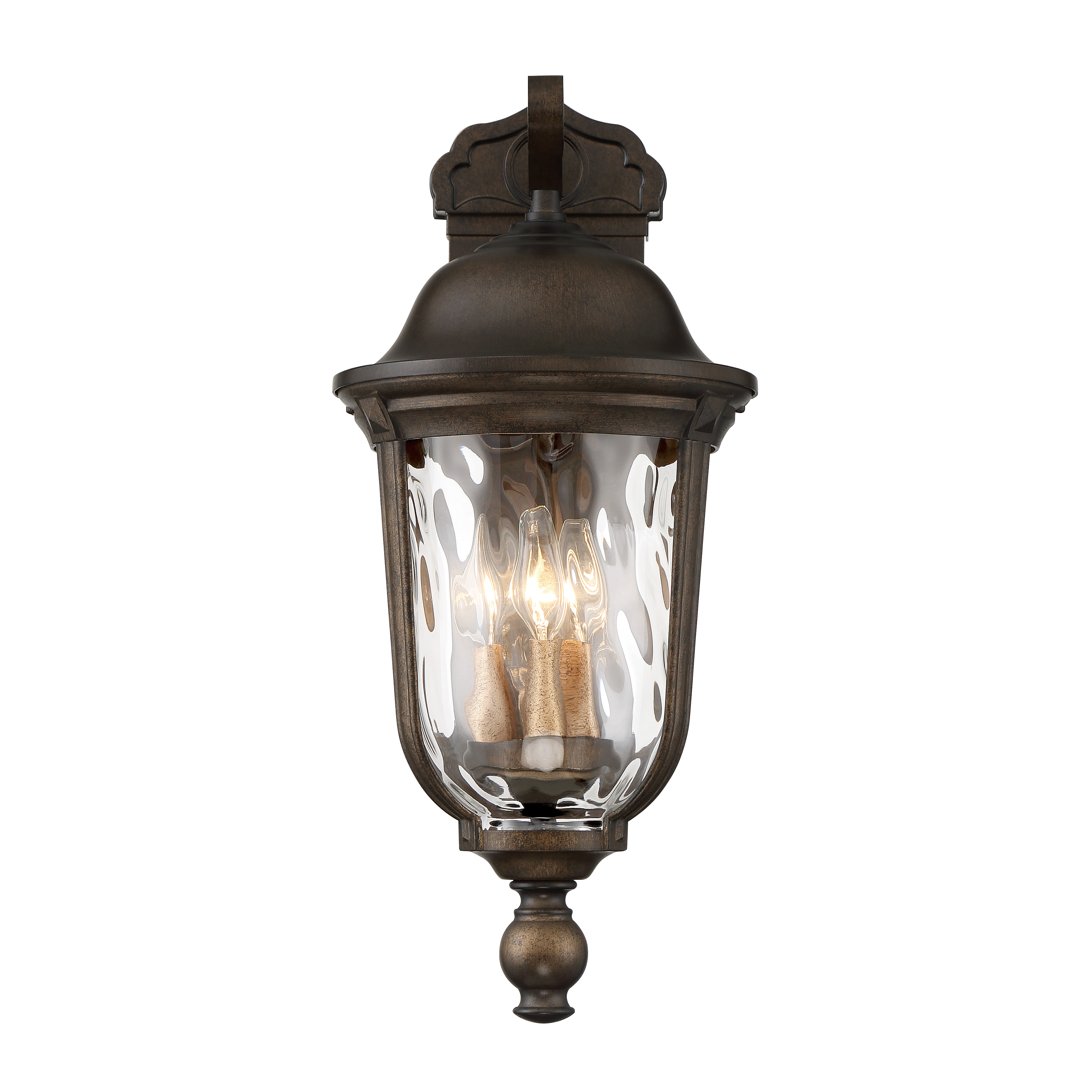 3 Light Wall Mount in Tauira Bronze and Alder Silver Finish with Clear Hammered Glass - alternate view