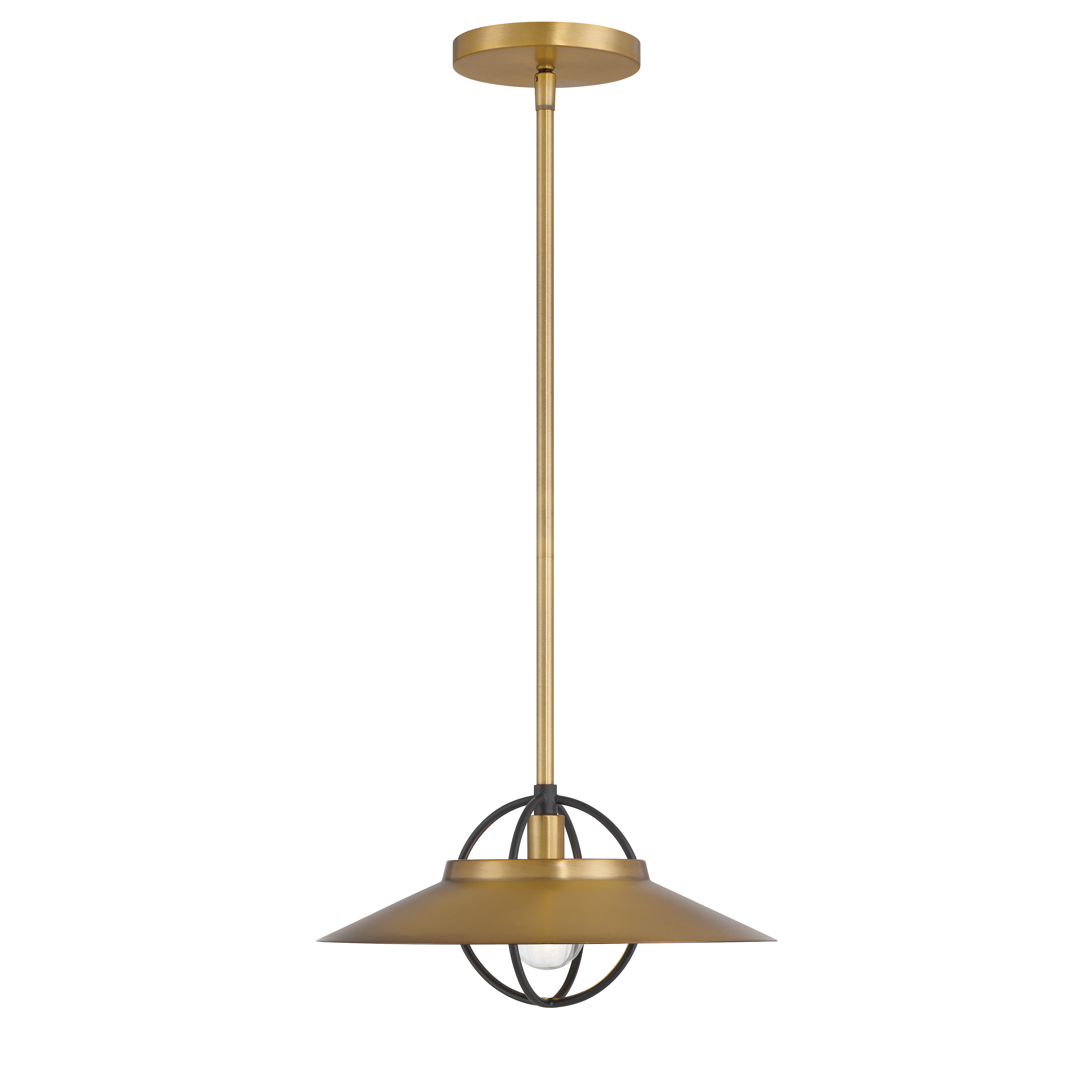 The Newburie 12" pendant combines legacy brass warmth with matte black accents in a compact modern design. Perfect for smaller spaces or multiples over islands, this lightweight fixture delivers contemporary style. - alternate view