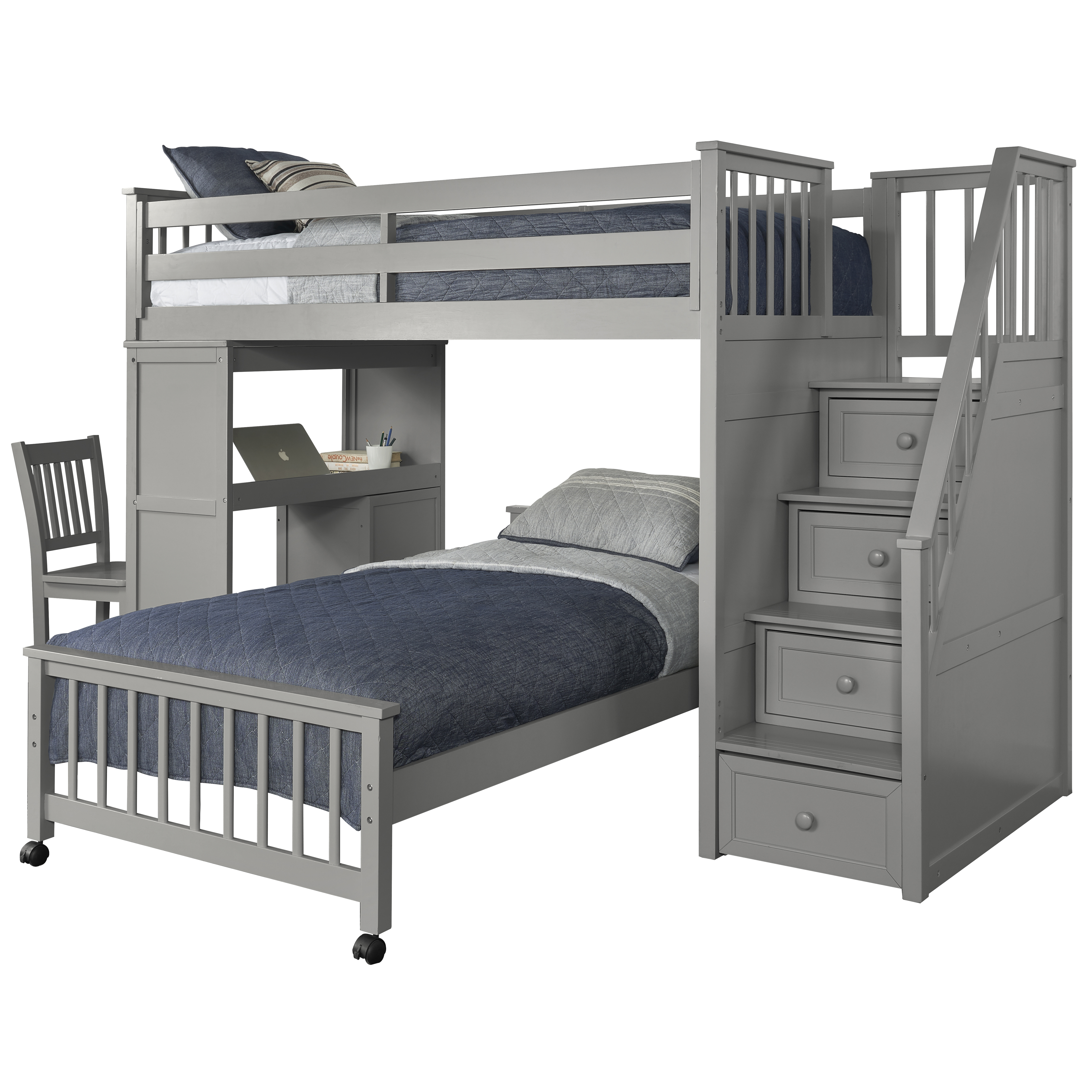 Schoolhouse 4.0 Wood Loft Bed with Desk and Lower Bed