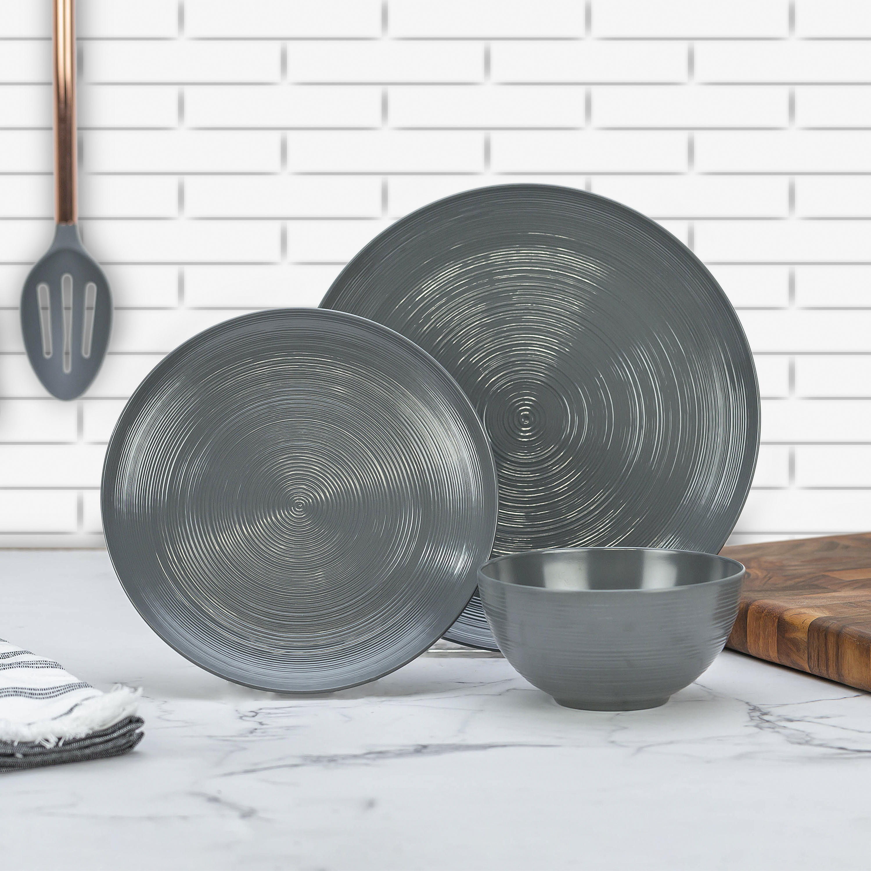 American Conventional Plate & Bowl Sets, Charcoal, 12-piece set slideshow image 11
