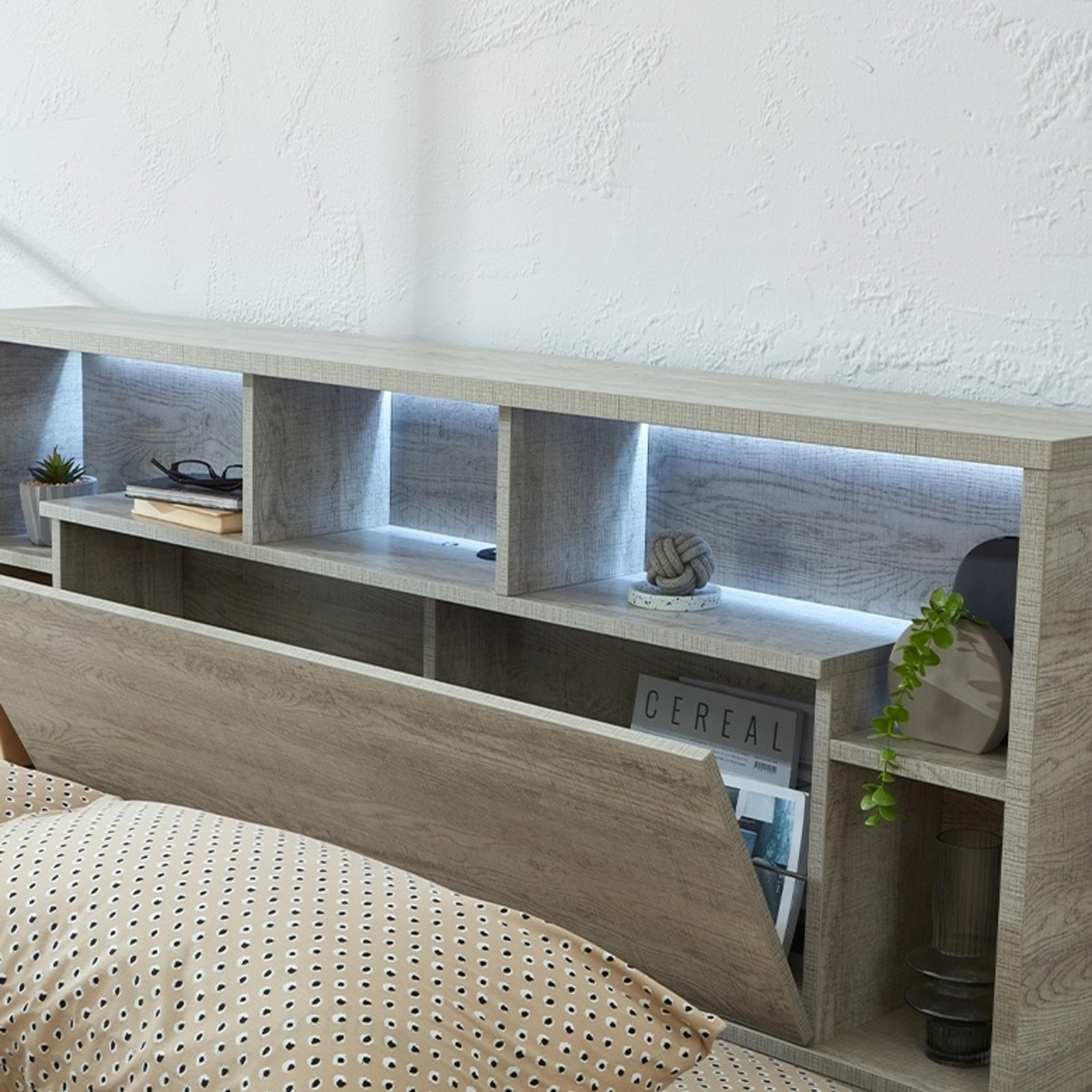 Detail image of the  Argo Bed Frame, Gas Lift & End Drawer Base, Rustic Ash from Forty Winks