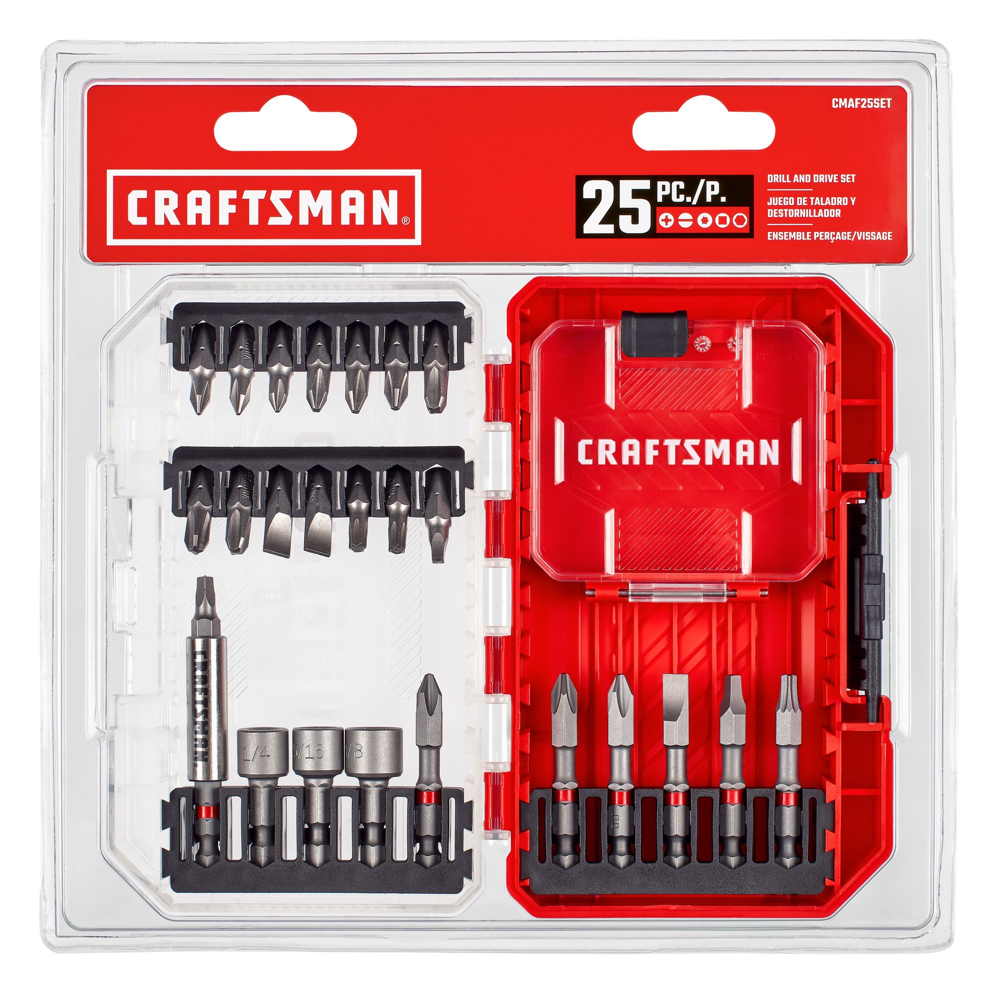 Screwdriver Bit Set Screwdriver 25 piece with case open in blister packaging.