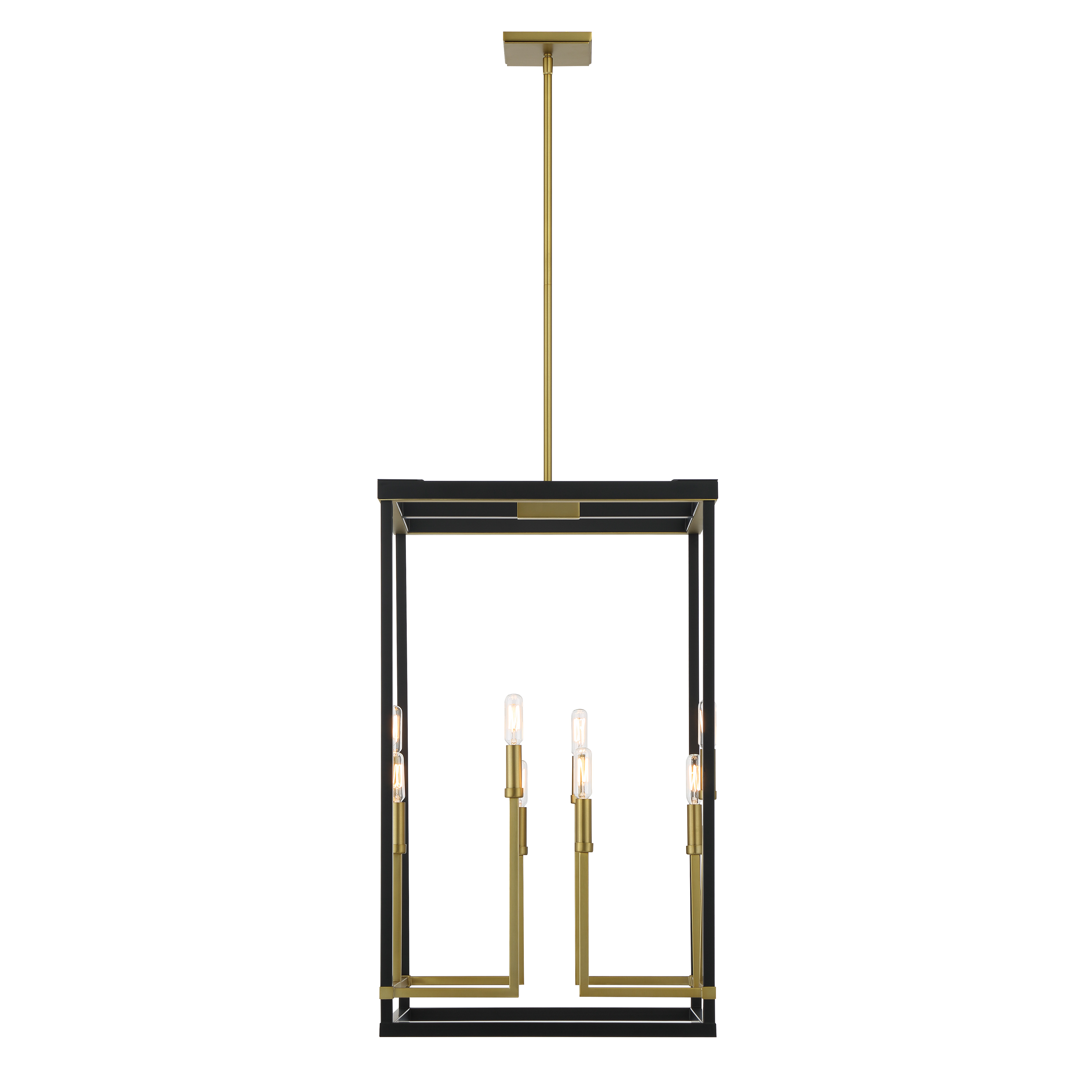 The Union Estates 8-Light Pendant combines modern sophistication with industrial charm through its distinctive coal and soft brass finish. Eight candelabra bulbs provide ample illumination while the steel construction ensures durability. - alternate view