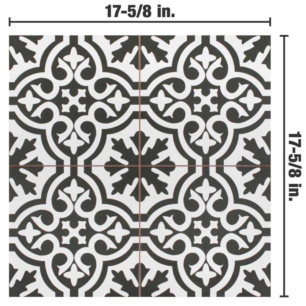 Berkeley II Black 17-5/8 in. x 17-5/8 in. Ceramic Floor and Wall Tile