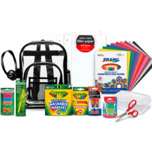 Grades 1-3 Back to School Supply Kit with Clear Backpack, Headphones, Art Supplies, Pencils, Paper & Storage
