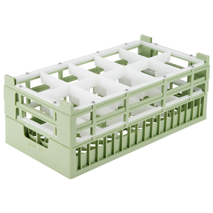 Half-size tall 10-compartment Signature rack in light green with two light green extenders