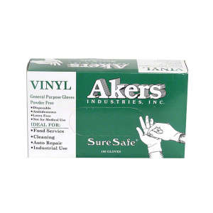 Akers Industries, Powder Free, General Purpose Gloves, Vinyl, M, Clear