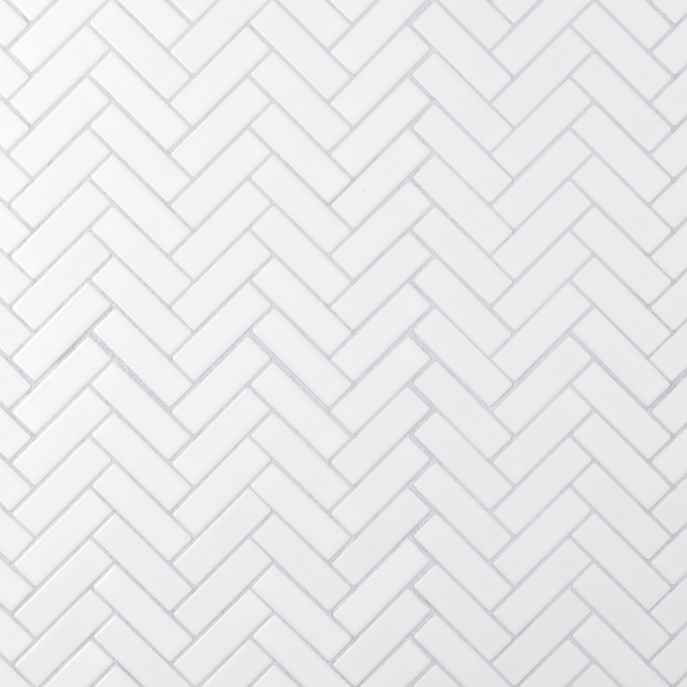 Metro Brick Herringbone Glossy White 10-5/8 in. x 12-1/2 in. Porcelain ...