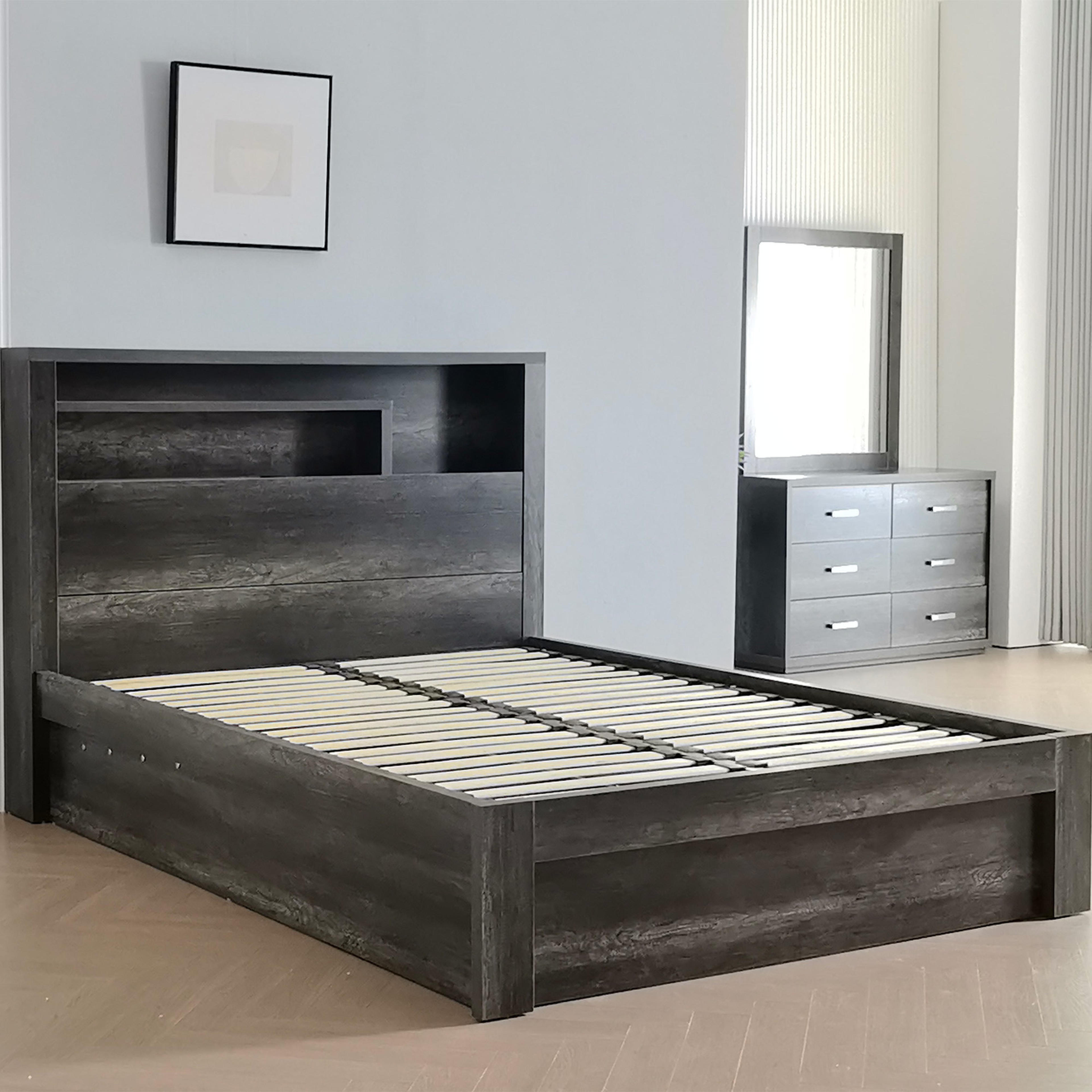 Lifestyle image of the  Bellevue Bed Frame, Front Slat Gas Lift Base, Charcoal from Forty Winks