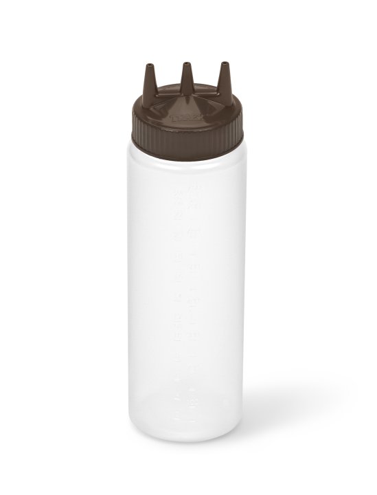 Dispensador a presión triple transparente de 710 ml con tapa marrón
