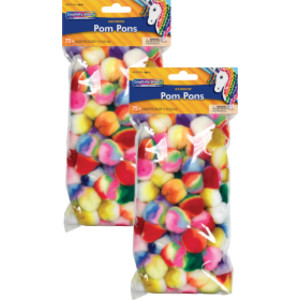 Rainbow Pom Pons, 1 in, 75 Pieces Per Pack, 2-Pack