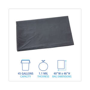 Boardwalk,  LLDPE Liner, 45 gal Capacity, 40 in Wide, 46 in High, 1.1 Mils Thick, Gray