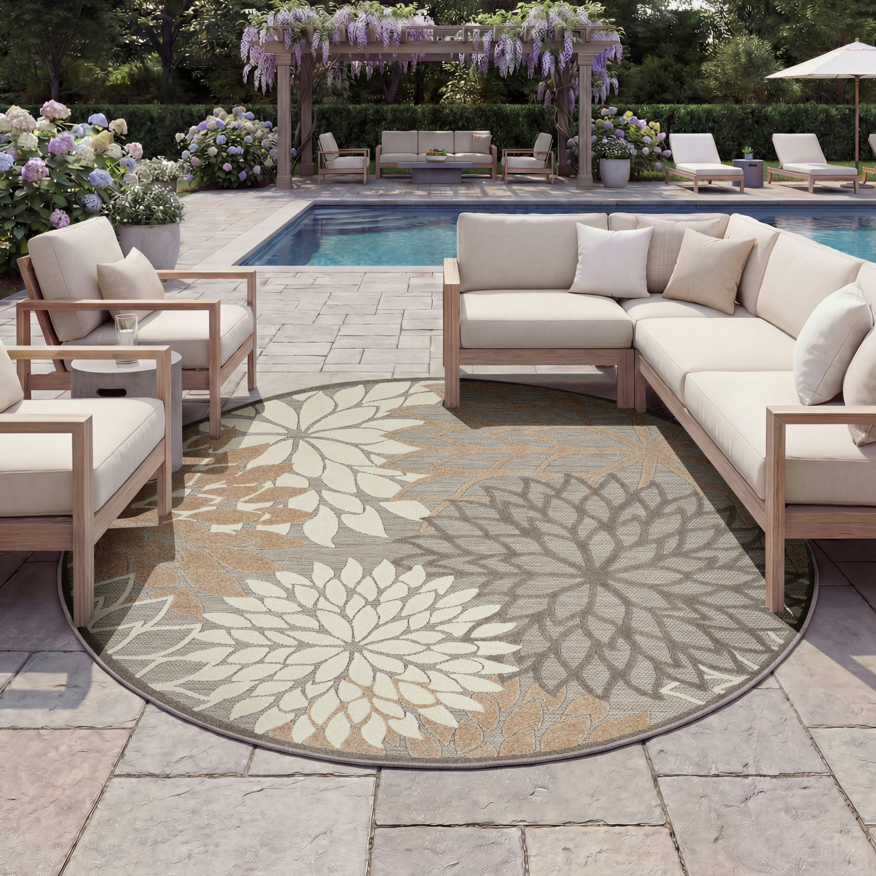 Nourison Aloha 7'10" x Round Natural Tropical Rug