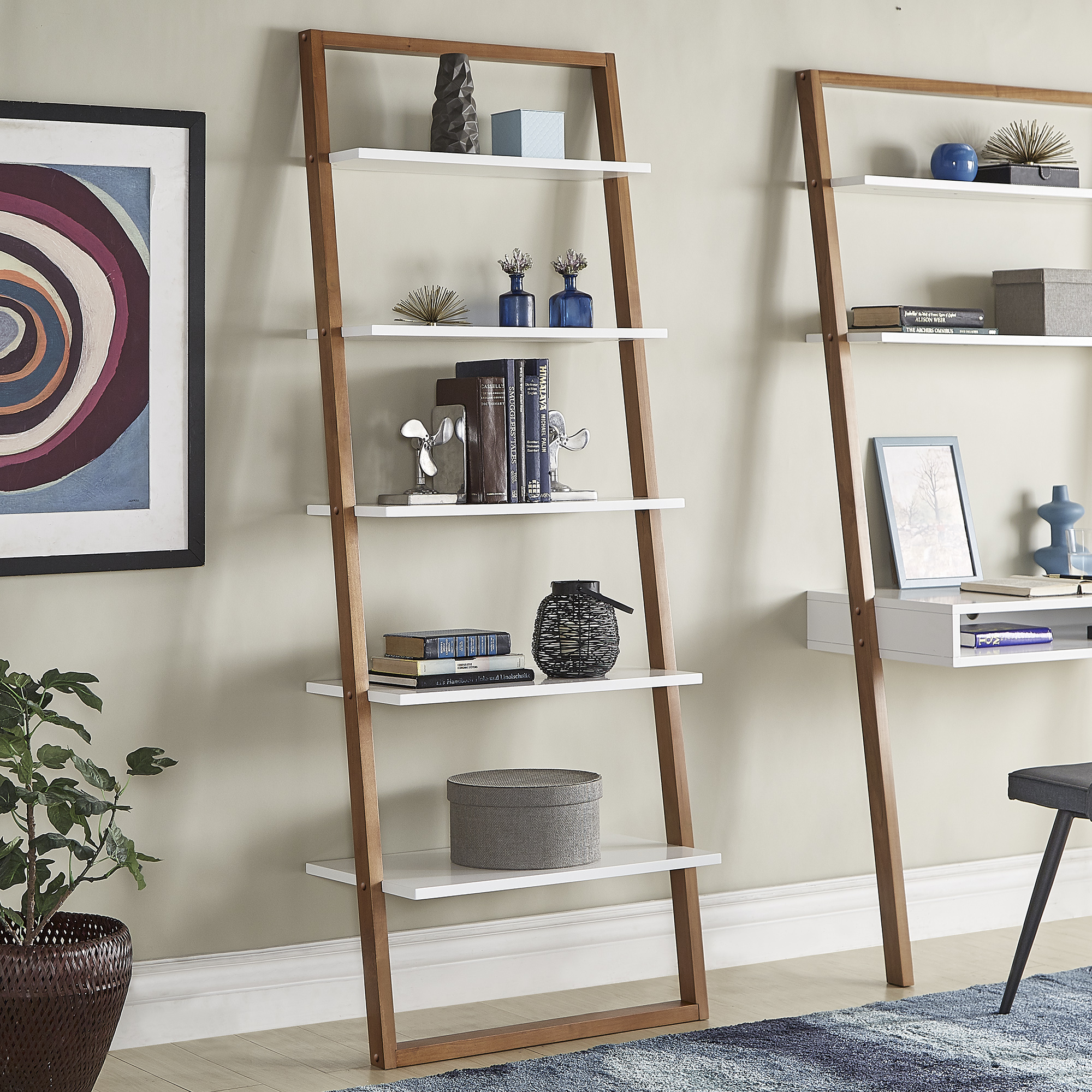 Two-Tone Leaning Ladder Bookcase