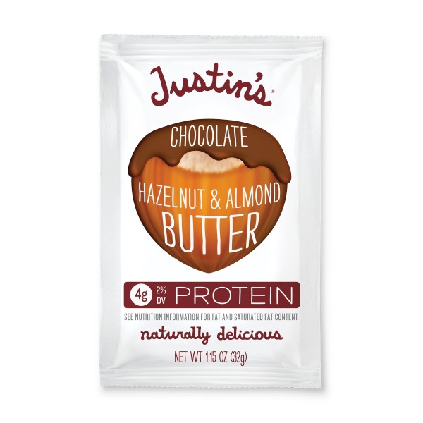 JUSTIN'S (r) Chocolate Hazelnut Butter 1.15 oz Squeeze Packs . C1N1 - Front No Plunge In Package (Hi Res)