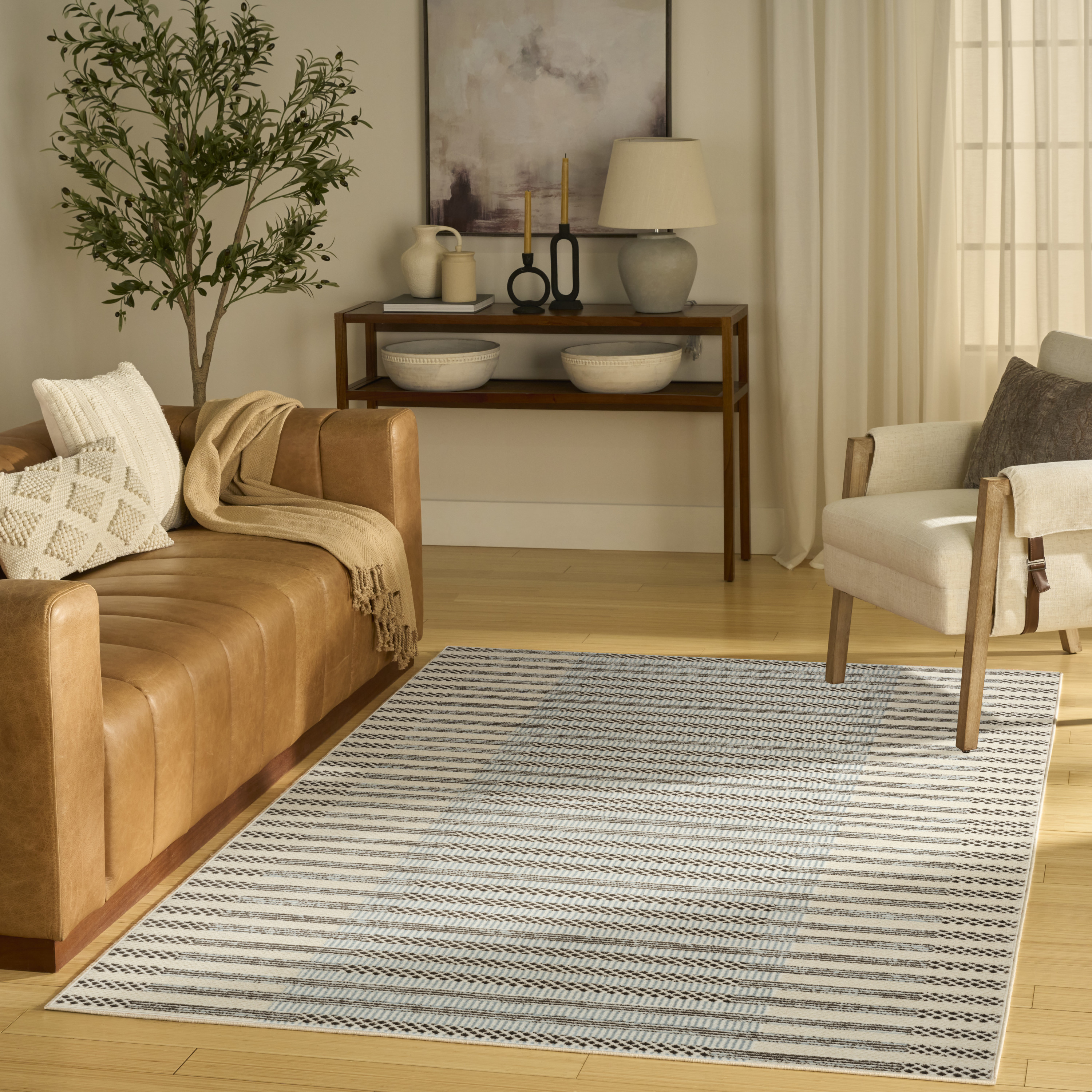 Nourison Nordic 4' x 6' Ivory Blue Modern Indoor Rug