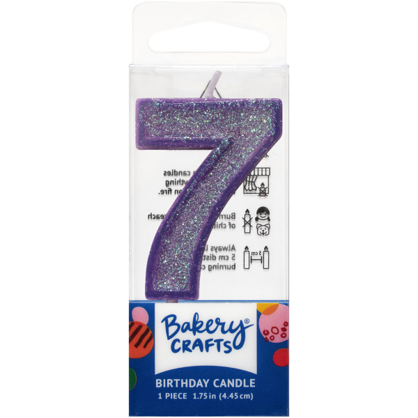 7 Mini Purple Glitter Numeral Candles