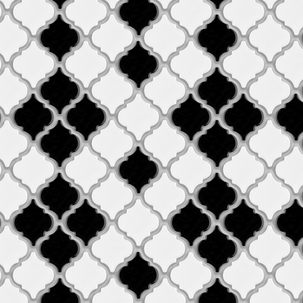 Hudson Tangier Black and White Mimos 12.38x12.38 Lantern Porcelain Floor and Wall Digital Pattern