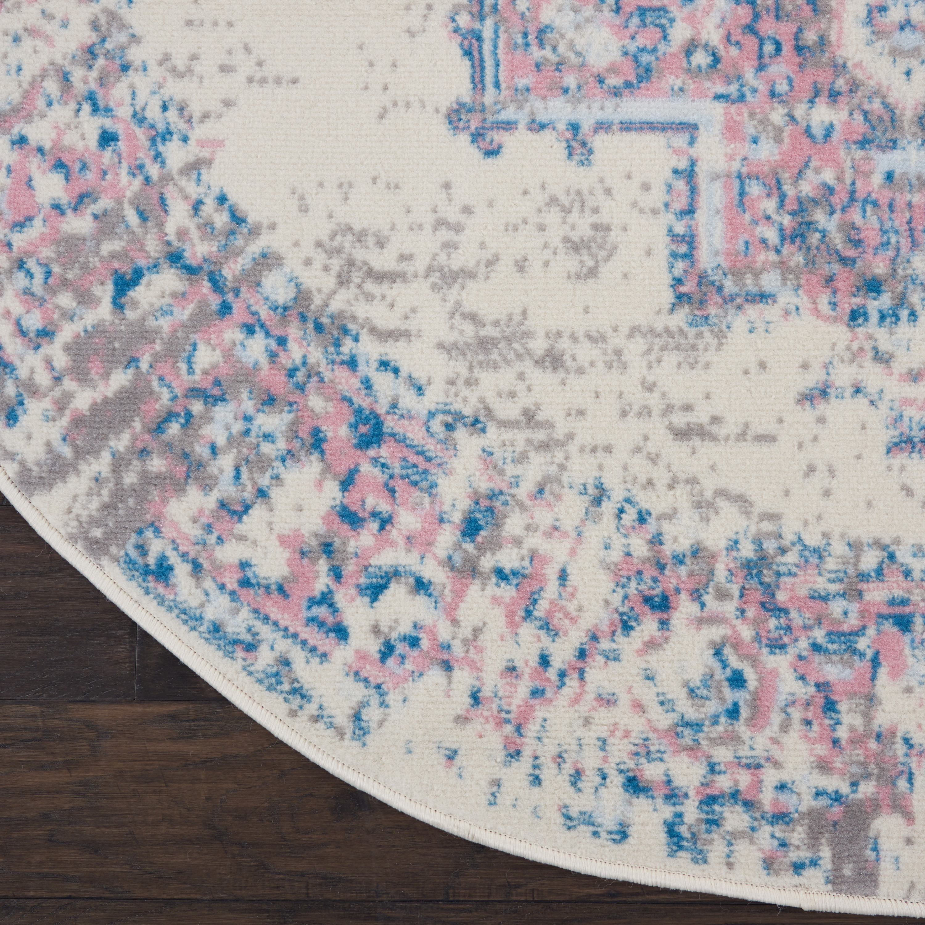 Nourison Grafix 5'3" x Round Ivory Pink Vintage Indoor Rug