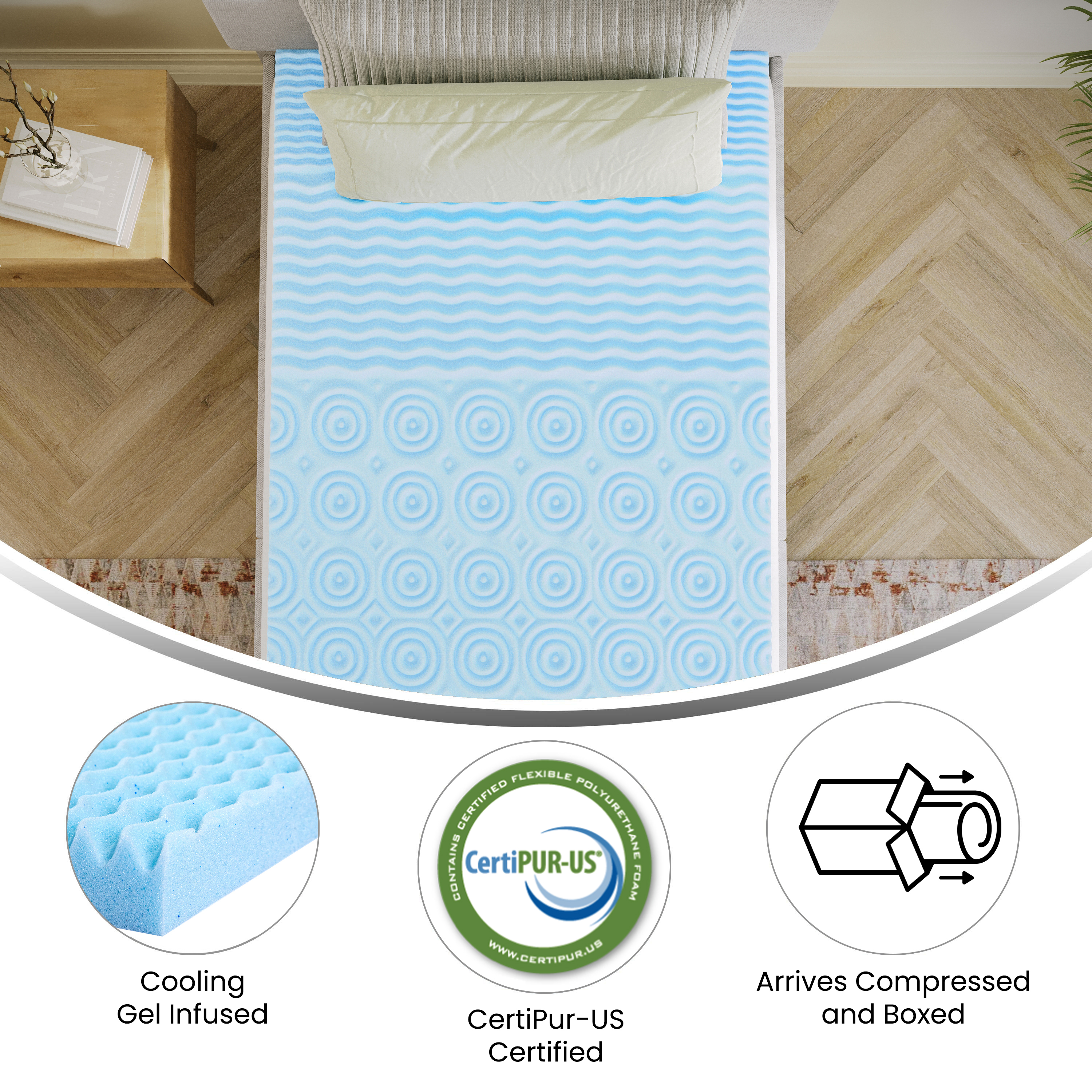 Astor 2" Memory Foam California King Size Mattress Topper with Cooling Gel In...