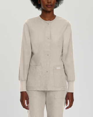 Landau 7525 Ladies 4 Pocket Crew Neck Knit Cuff Warm-Up Scrub Jacket-Landau