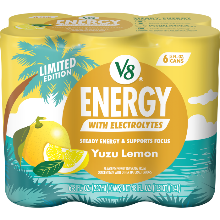V8 Energy Yuzu Lemon Energy Drink, 8 fl oz Can, 6 pack