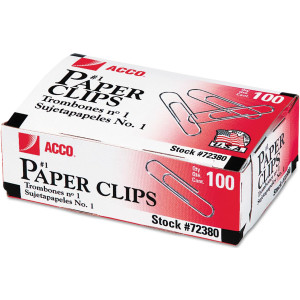 Paper Clips, No. 1 Size, Silver, Made in USA, Pack of 100