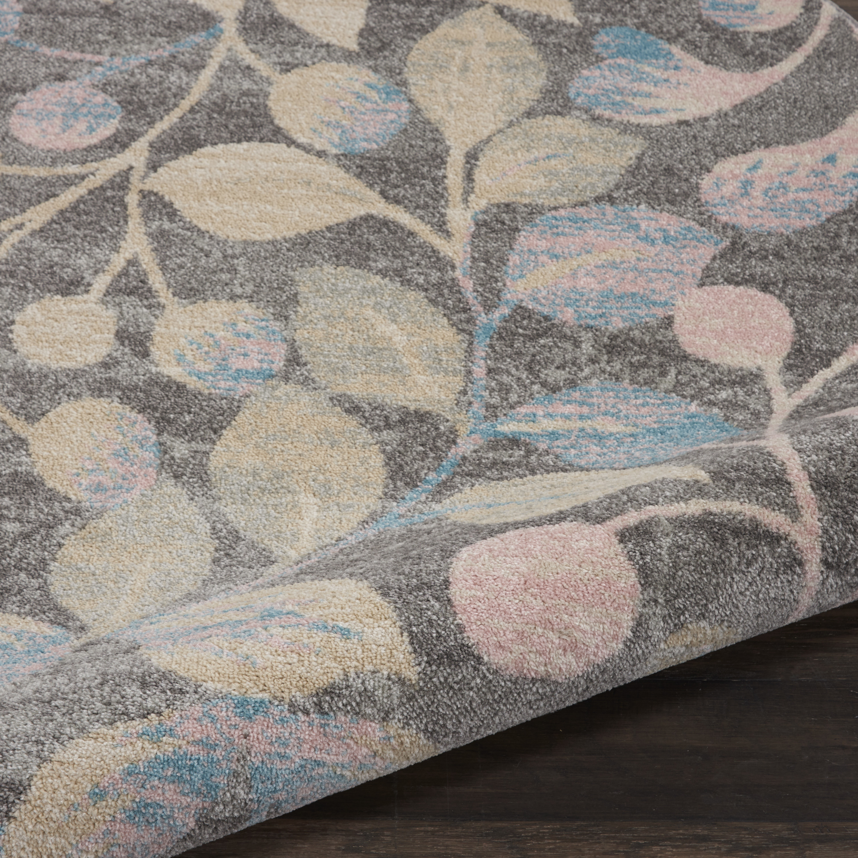 Nourison Tranquil 5'3" x Round Grey Beige Farmhouse Indoor Rug
