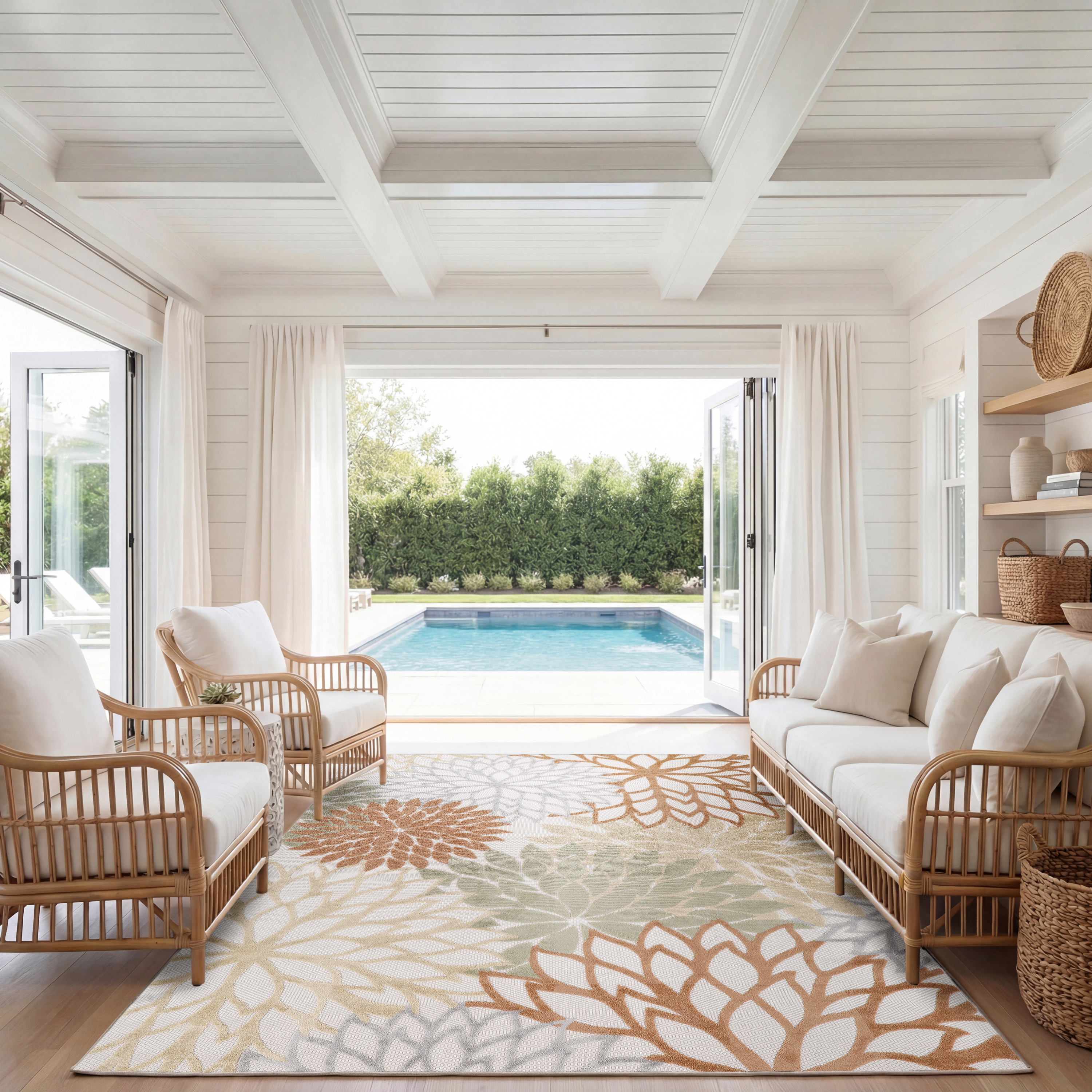 Nourison Aloha 7'10" x 10'6" Ivory Multicolor Outdoor Rug