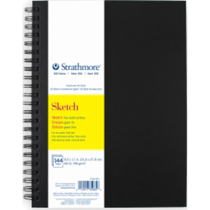 300 Series Sketch Paper Art Book, Black Hardcover & Side Wire Binding, 72 Sheets, White, 8.5x11 inch
