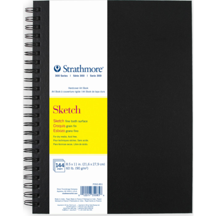 300 Series Sketch Paper Art Book, Black Hardcover & Side Wire Binding, 72 Sheets, White, 8.5x11 inch