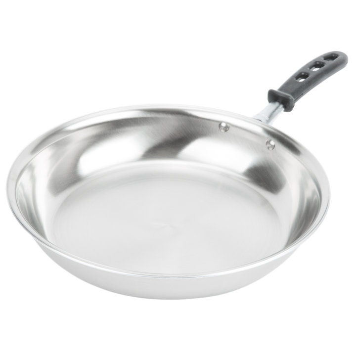 12-inch Tribute® 3-ply fry pan with natural finish and TriVent silicone handle