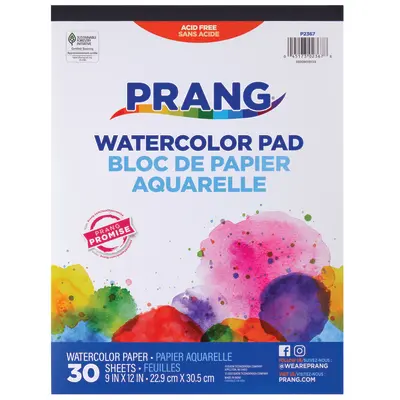 Prang Watercolor Paper Pad, White, 9" x 12", 30 Sheets