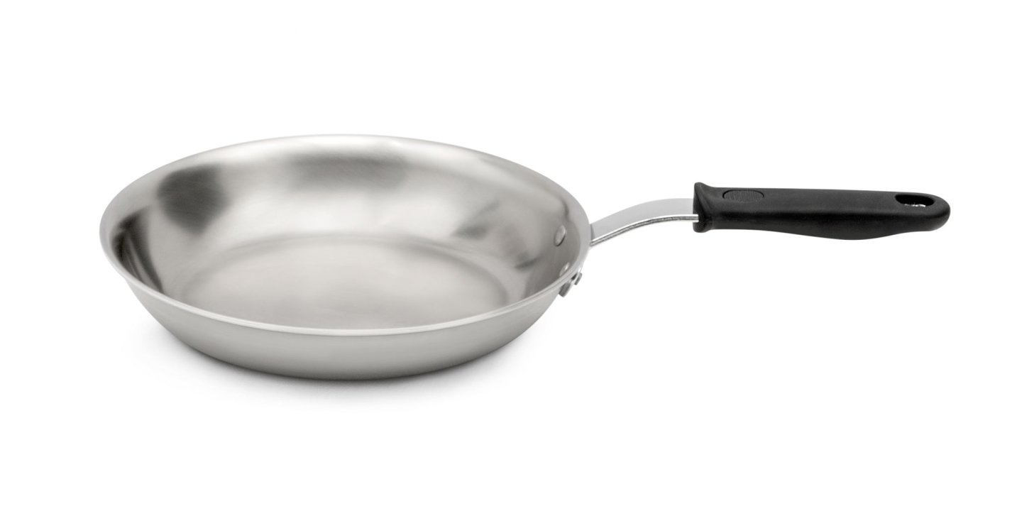 7-inch Tribute 3-ply fry pan with natural finish and silicone handle