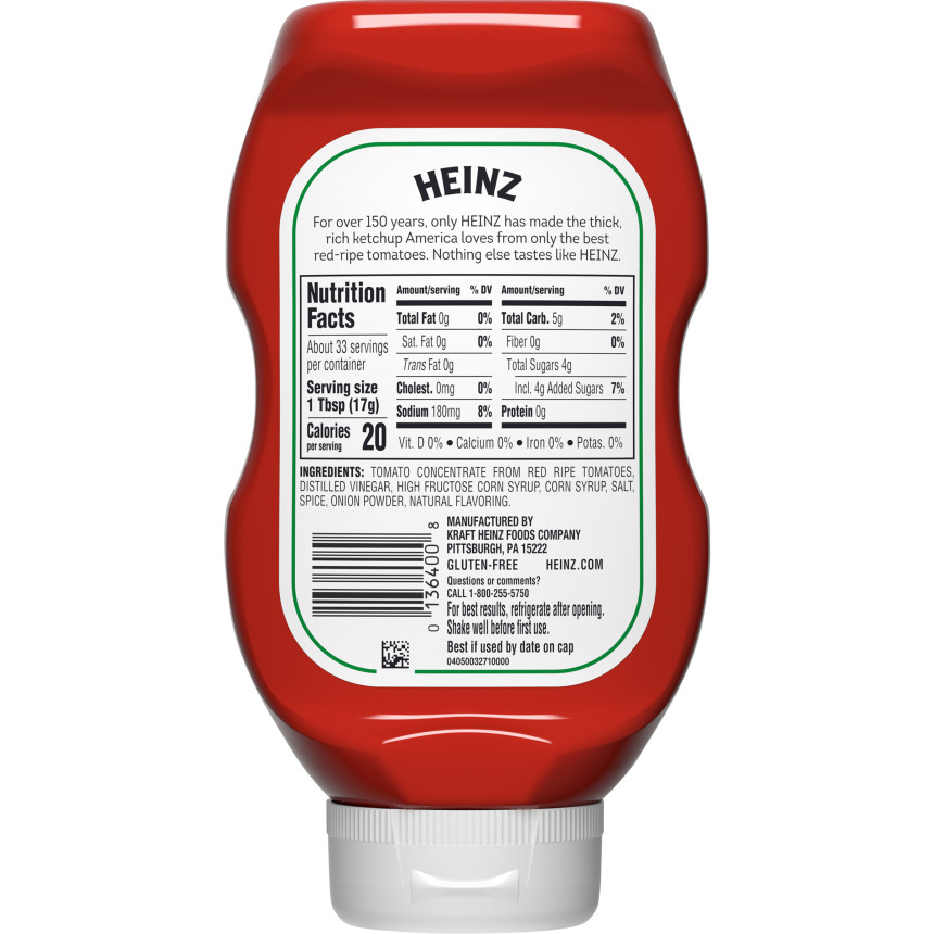  Heinz Tomato Ketchup, 20 oz Bottle 