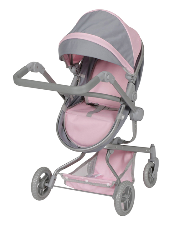 thumbnail video image 2 of Daydream Multi-Function Single Doll Pram & Stroller - Gray/Pink, 2 of 14