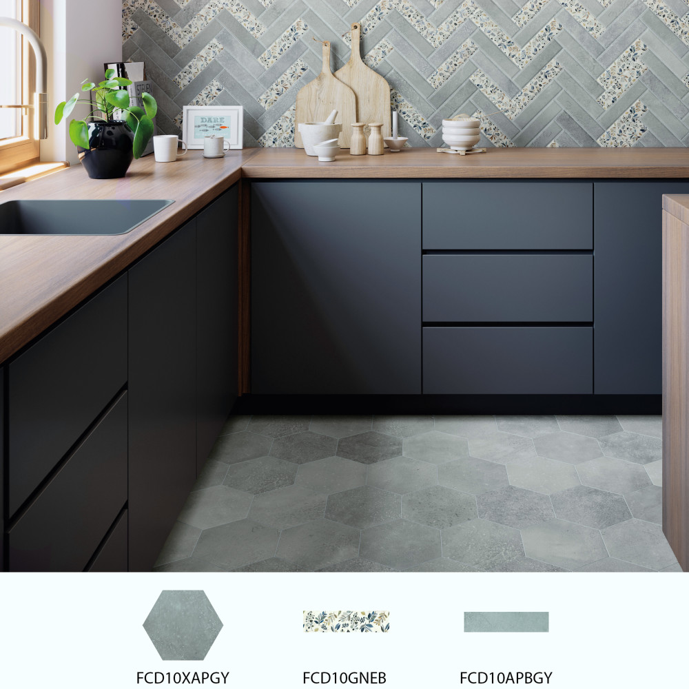 Atlas Hex Grey 8-5/8 in. x 9-7/8 in. Porcelain Floor and Wall Tile