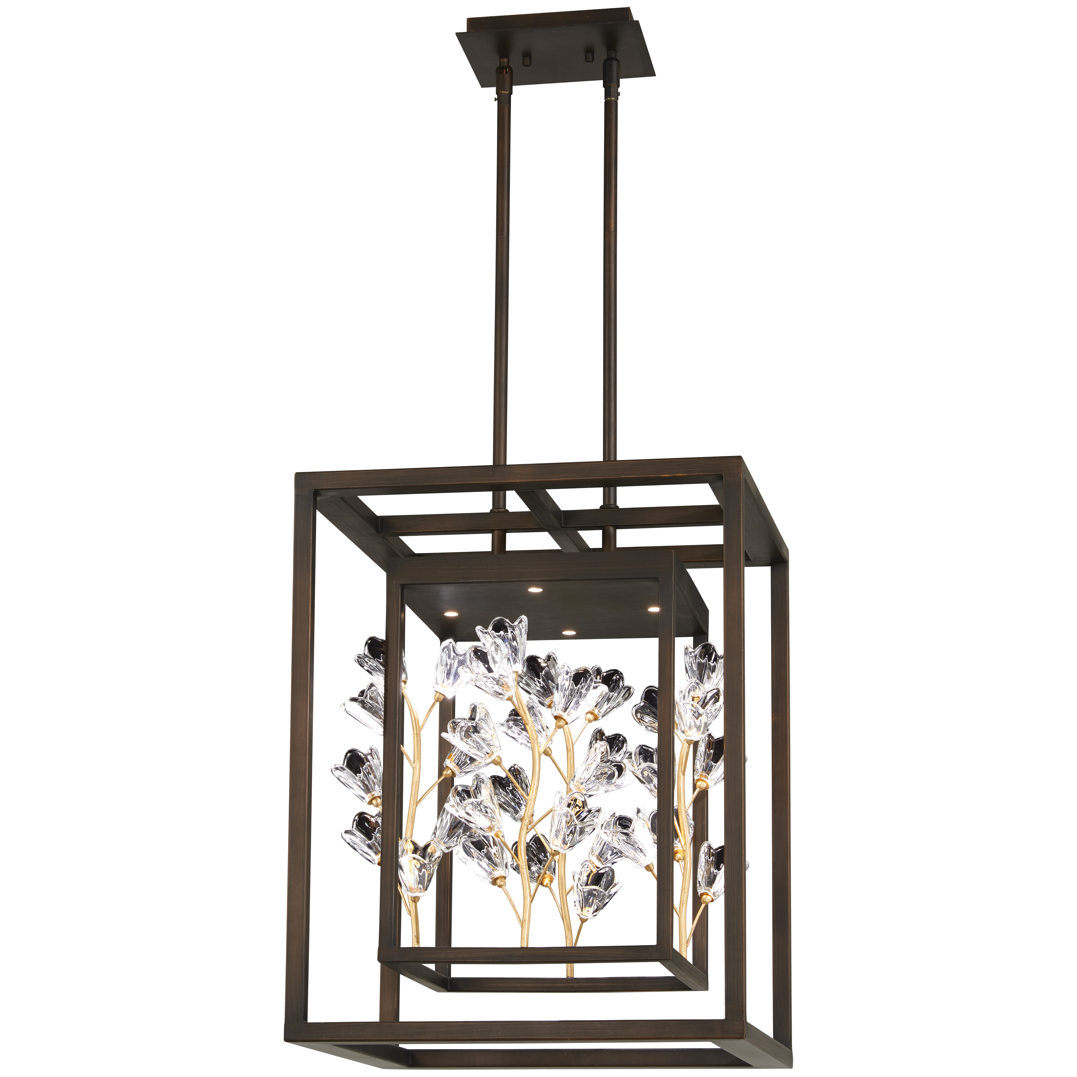 The Maison Des Fleurs pendant combines traditional French elegance with modern LED efficiency. Its regal bronze and gold leaf finish creates a sophisticated focal point, while clear glass shades provide bright, functional illumination. - alternate view