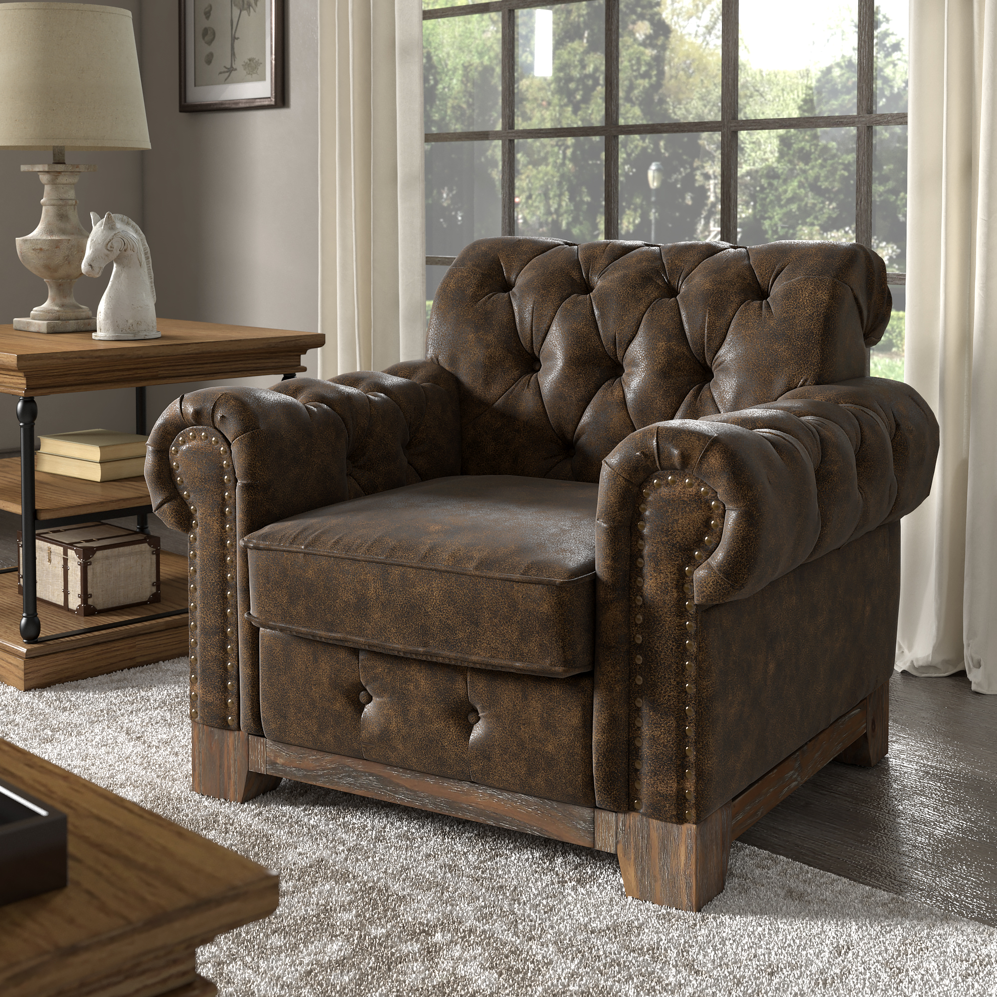 Tufted Rolled Arm Chesterfield Chair