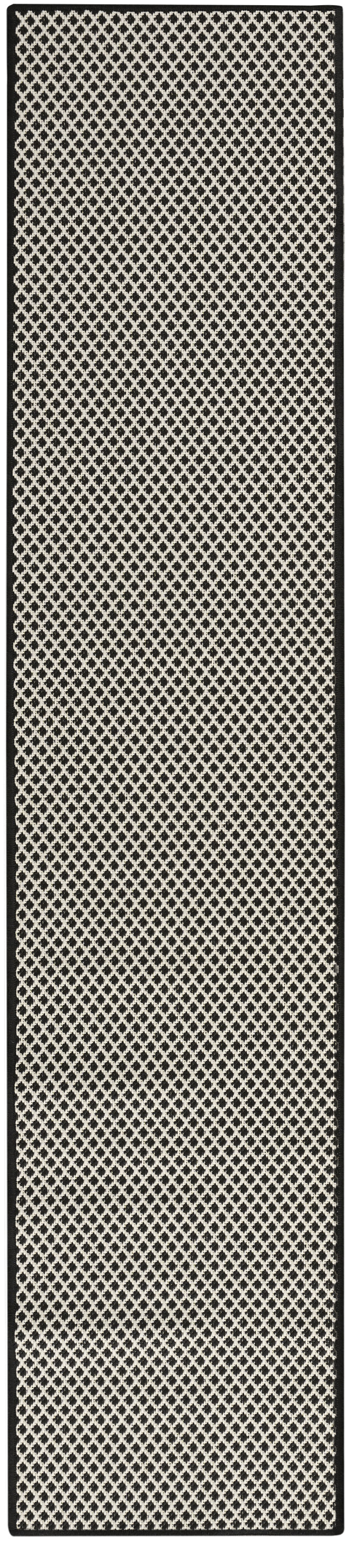 Nourison Courtyard 2'2" x 10' Black White Modern Rug