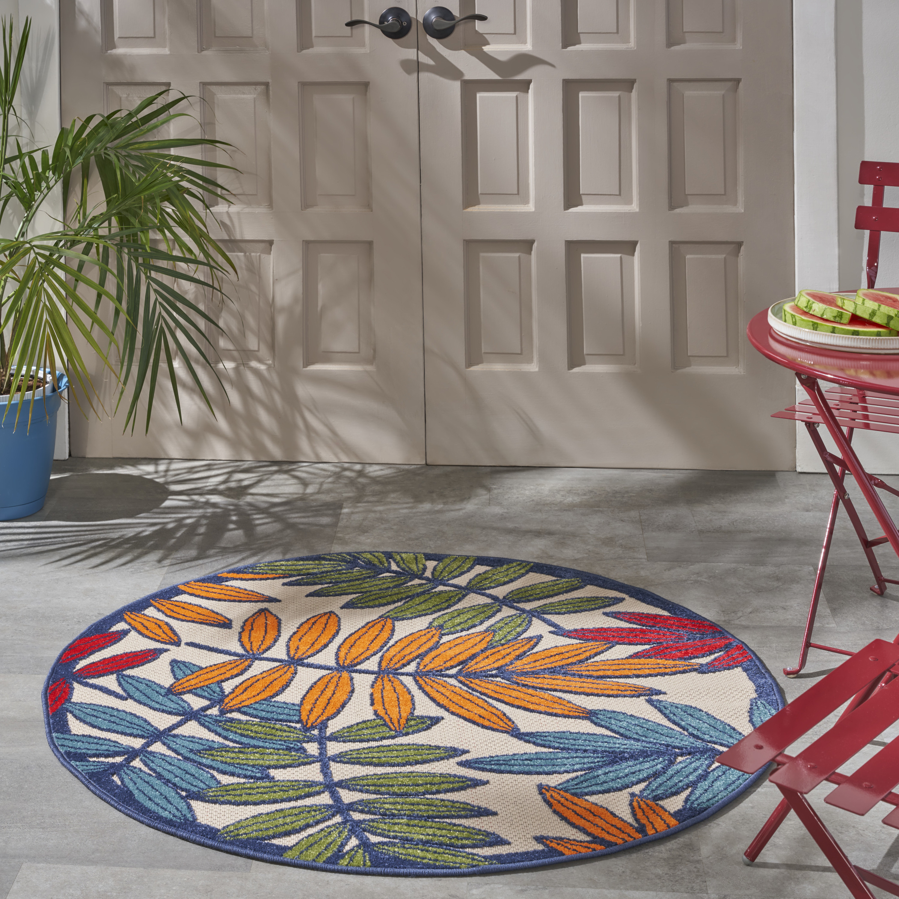 Nourison Aloha 4' x Round Multicolor Tropical Rug
