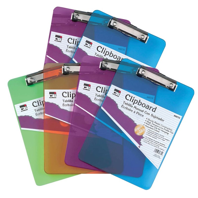 Plastic+Clipboard%2C+Letter%2C+Assorted+Colors%2C+Pack+of+6