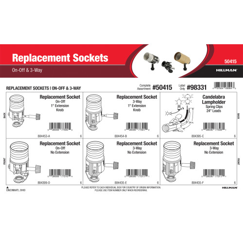 Replacement Sockets Assortment (On-Off & 3-Way)