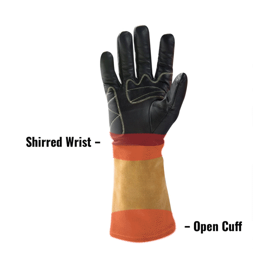ARC Premium TIG Welding Gloves in Brown and Black ARCTIG-08 showing Shirred Wrist and Open Cuff