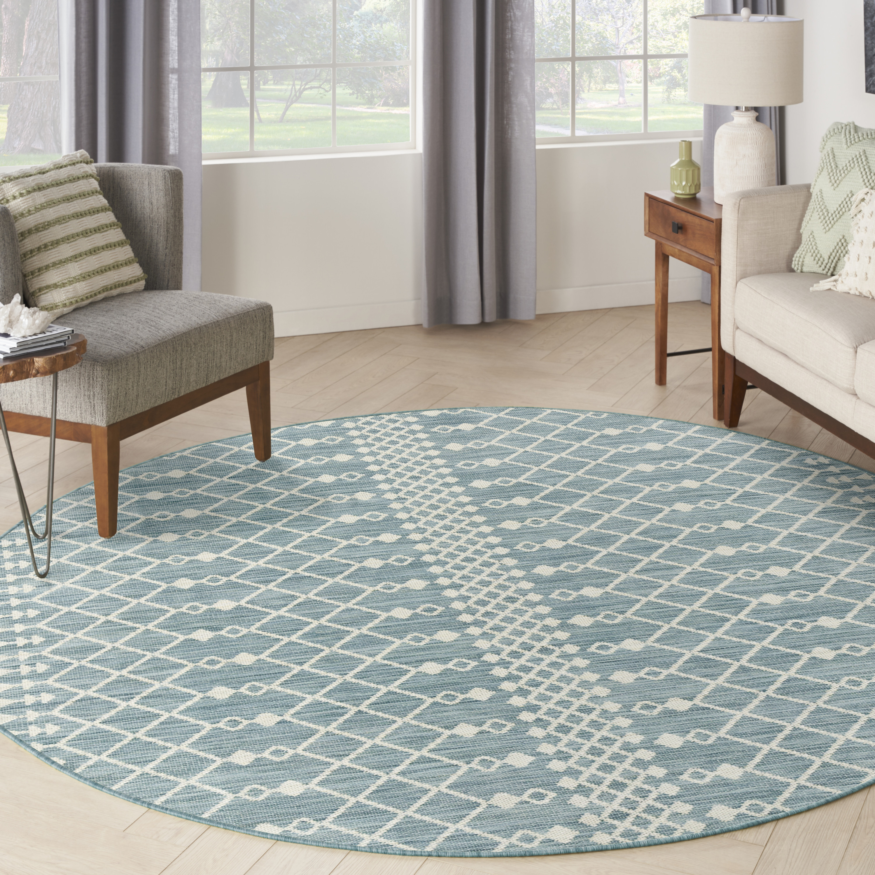 Nourison Positano 8' x Round Aqua Modern Rug