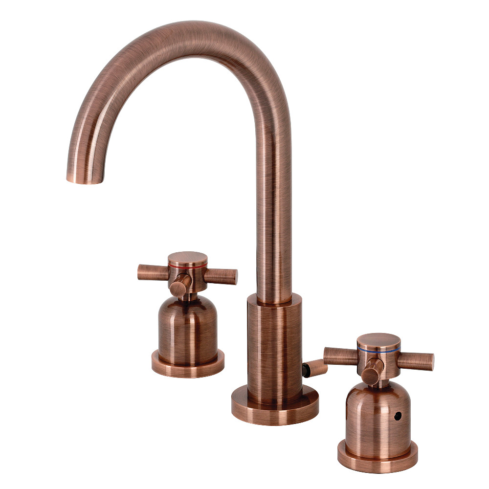 Two-Handle 3-Hole Deck Mount Widespread Bathroom Faucet with Brass Pop-Up, Antique Copper with 7 Finish Options