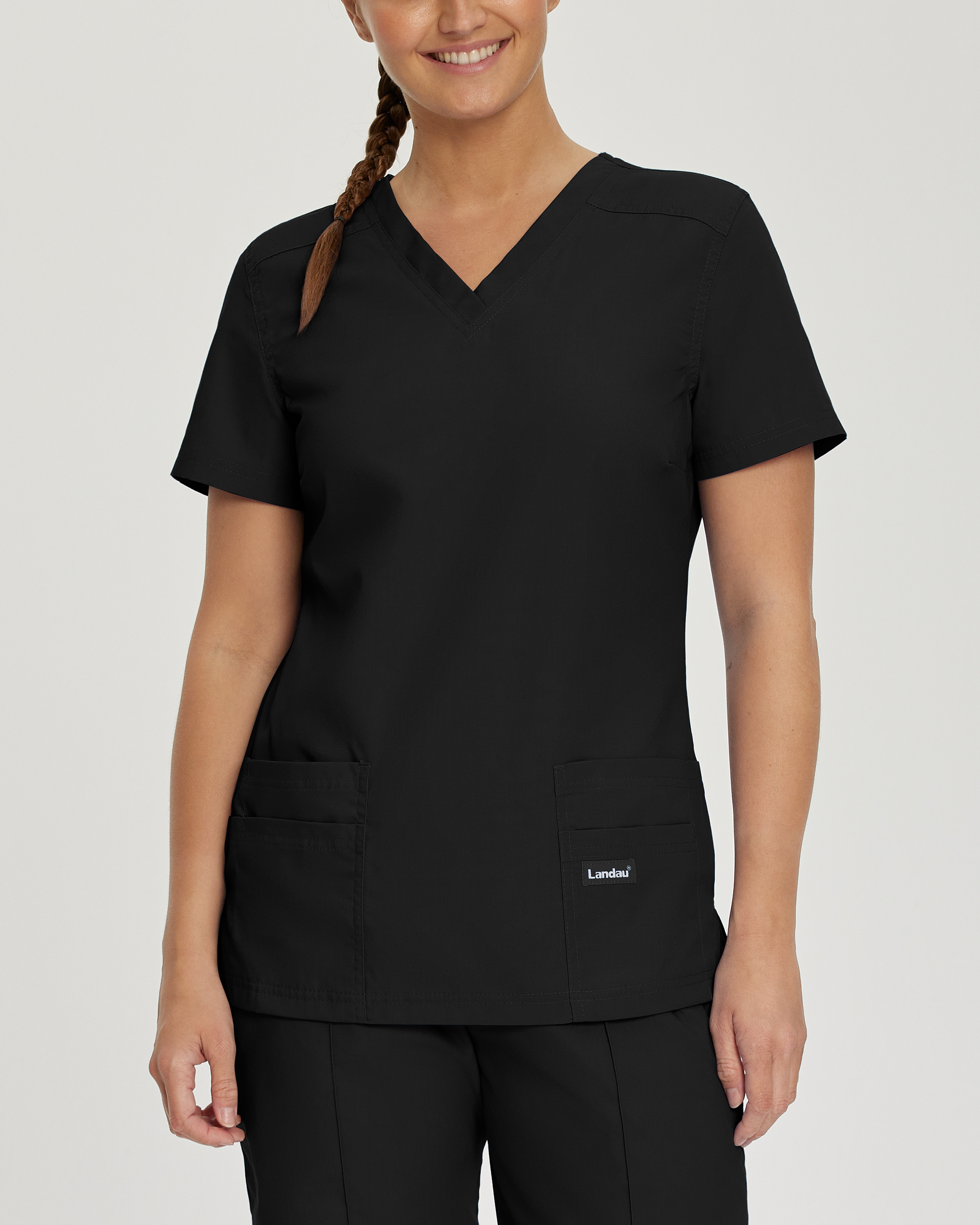 Landau Essentials Women‘s 4-Pocket V-Neck Scrub Top-Landau