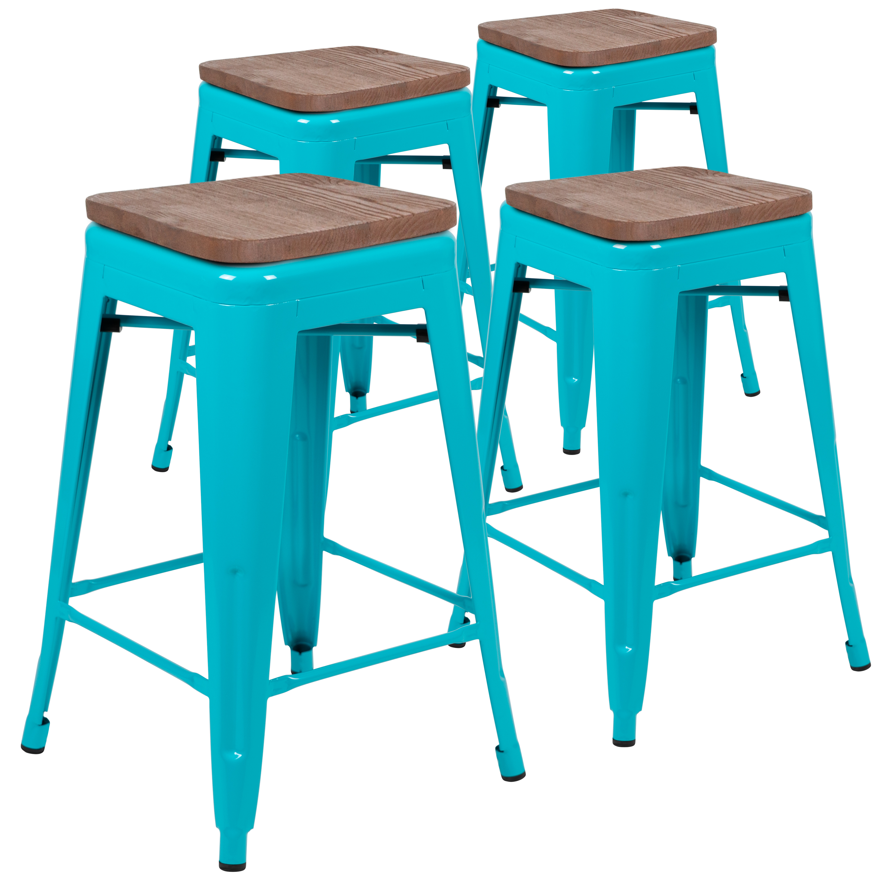 Cierra 24" High Metal Counter-Height, Indoor Bar Stool with Wood Seat in Gun ... - Picture 40 of 49