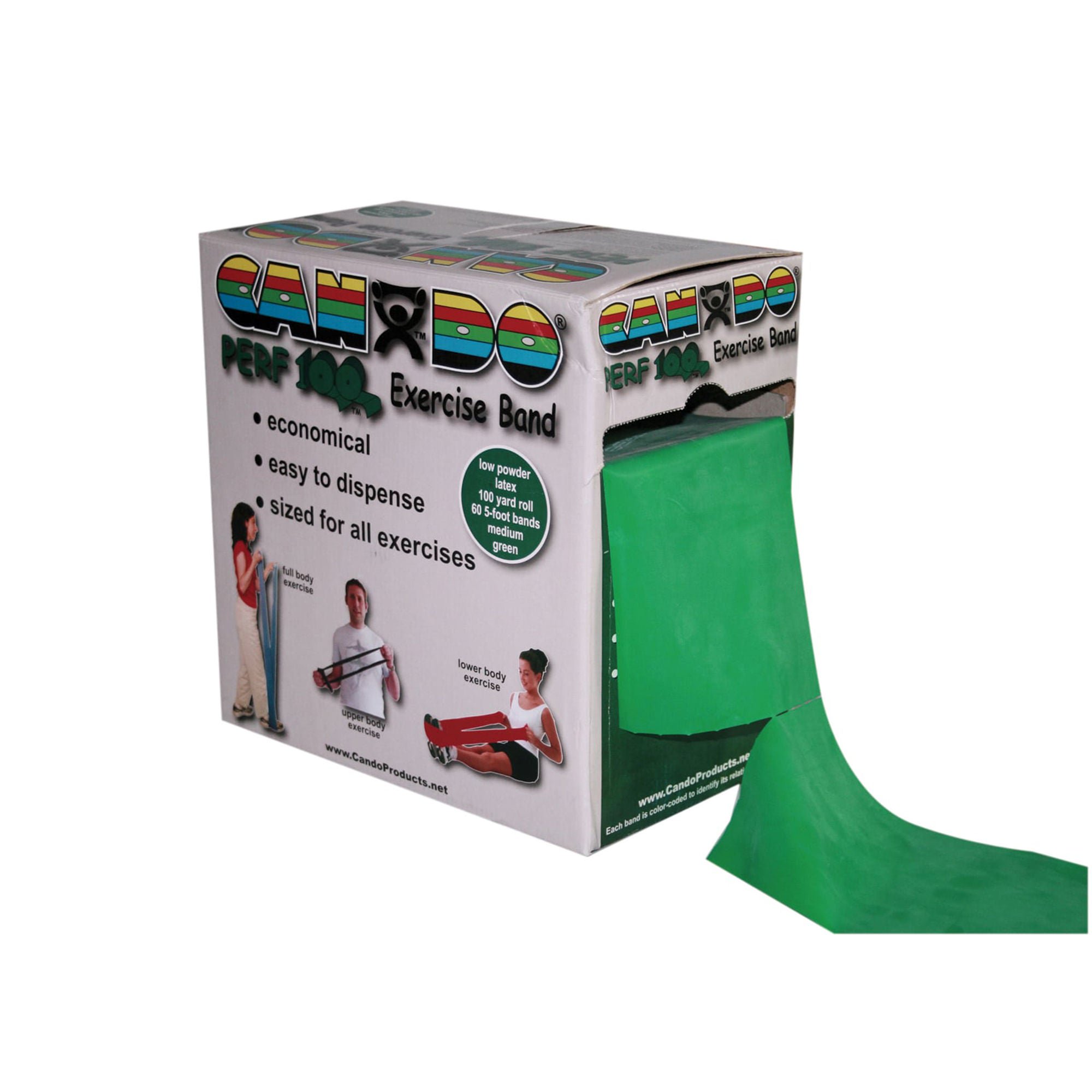 CanDo® Perf 100™ Exercise Medium Resistance Band, Green, 5 Inch x 100 Yard