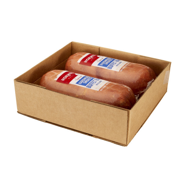 HORMEL(r) Supreme Hardwood Smoked Flat Buffet Ham, Water Added, 2 pc . C1RM - Front Right Open Case (Hi Res)